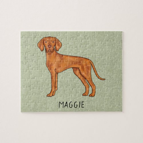 Hungarian Vizsla Cute Pointer Dog With Name Green Jigsaw Puzzle