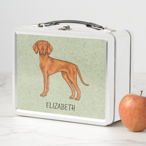 Hungarian Vizsla Cute Pointer Dog With Name Green Metal Lunch Box