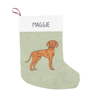 Hungarian Vizsla Cute Pointer Dog With Name Green Small Christmas Stocking