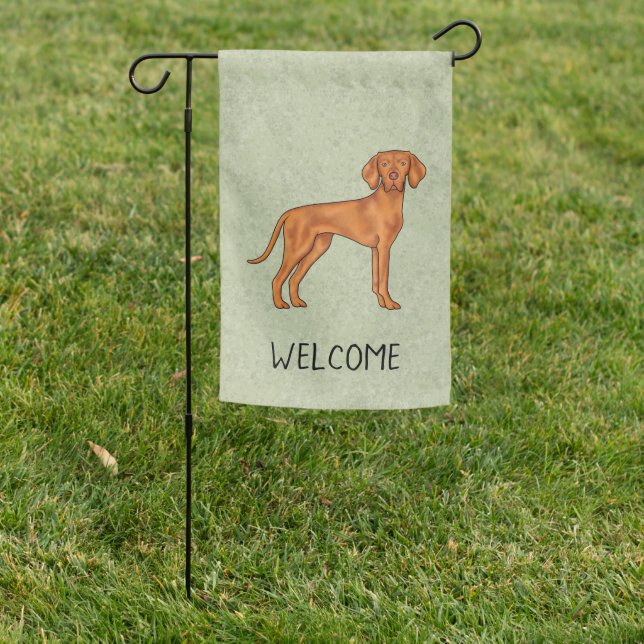 Hungarian Vizsla Cute Pointer Dog With Text Green Garden Flag (In SItu)