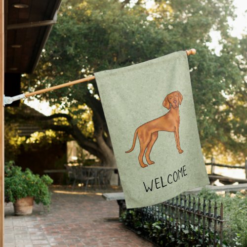 Hungarian Vizsla Cute Pointer Dog With Text Green House Flag