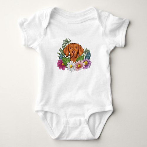 Hungarian Vizsla Dog And Summer Floral Wildflowers Baby Bodysuit