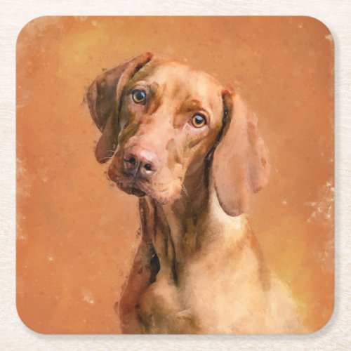 Hungarian Vizsla Dog Art Painting Square Paper Coaster
