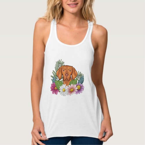 Hungarian Vizsla Dog Head And Colorful Wildflowers Tank Top