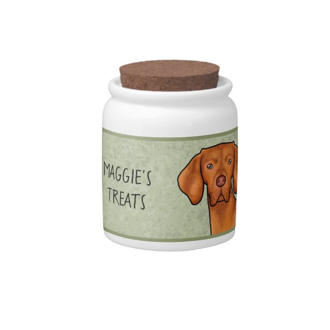 Hungarian Vizsla Dog Head And Text Green Pet Treat Candy Jar (Front)