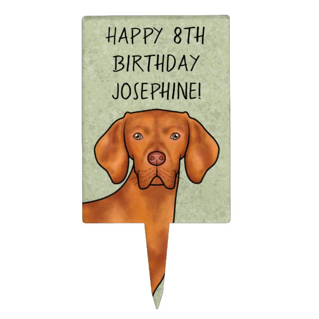 Hungarian Vizsla Dog Head Happy Birthday Green Cake Topper (Front)