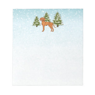 Hungarian Vizsla Dog In Snowy Winter Forest Cute Notepad