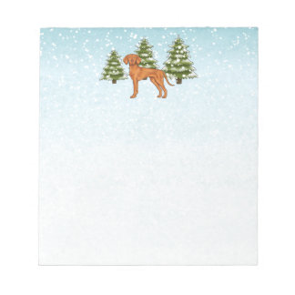 Hungarian Vizsla Dog In Snowy Winter Forest Cute Notepad