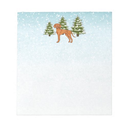 Hungarian Vizsla Dog In Snowy Winter Forest Cute Notepad