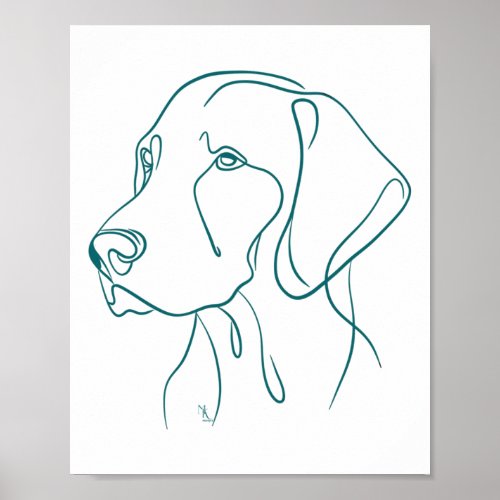 Hungarian Vizsla Dog Line Art _ Green  Poster