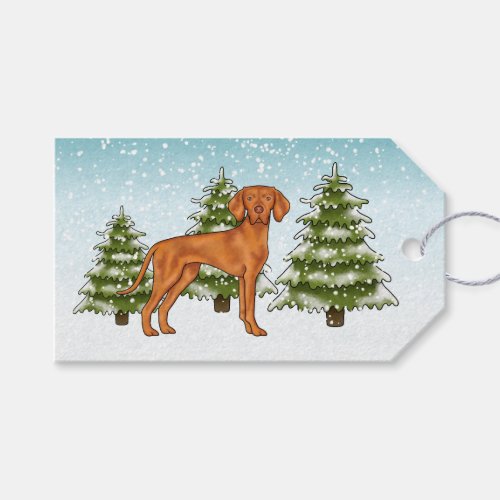 Hungarian Vizsla Dog Snowy Winter Forest Festive Gift Tags