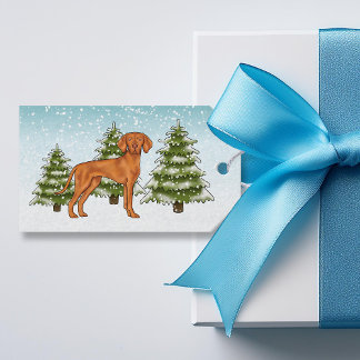 Hungarian Vizsla Dog Snowy Winter Forest Festive Gift Tags