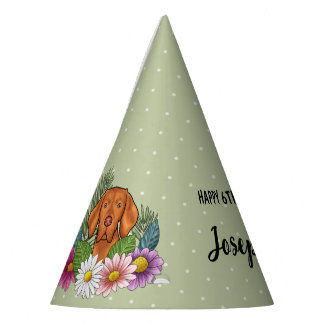 Hungarian Vizsla Dog Summer Floral Happy Birthday Party Hat