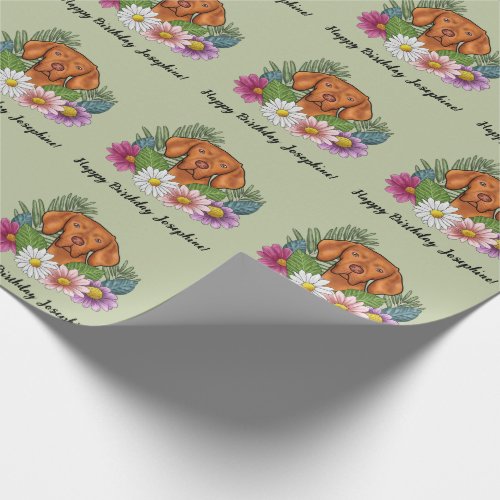 Hungarian Vizsla Dog Summer Floral Happy Birthday Wrapping Paper