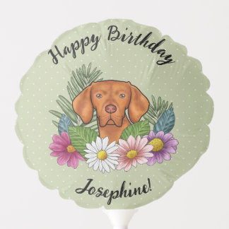 Hungarian Vizsla Dog Summer Flowers Happy Birthday Balloon