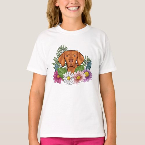 Hungarian Vizsla Dog With Colorful Nature Floral T_Shirt