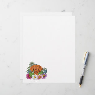 Hungarian Vizsla Head With Colorful Summer Flowers Letterhead