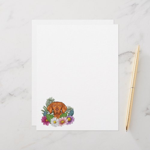 Hungarian Vizsla Head With Colorful Summer Flowers Letterhead