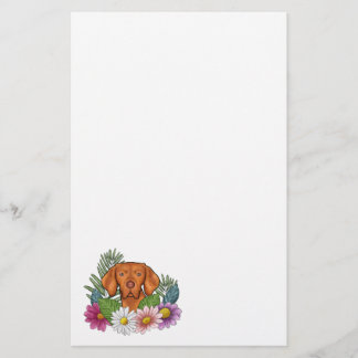 Hungarian Vizsla Head With Colorful Summer Flowers Stationery