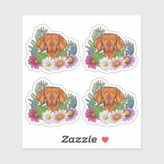 Hungarian Vizsla Head With Colorful Summer Flowers Sticker