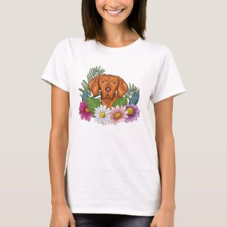 Hungarian Vizsla Head With Colorful Summer Flowers T-Shirt