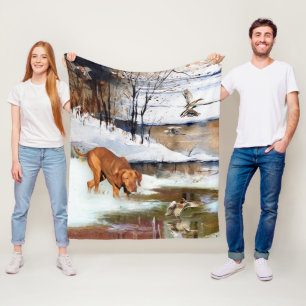 Hungarian Vizsla, hunting ducks in winter Fleece Blanket