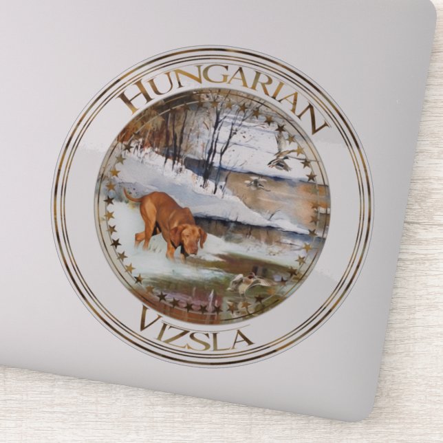 Hungarian Vizsla, hunting ducks in winter       Sticker (Detail)