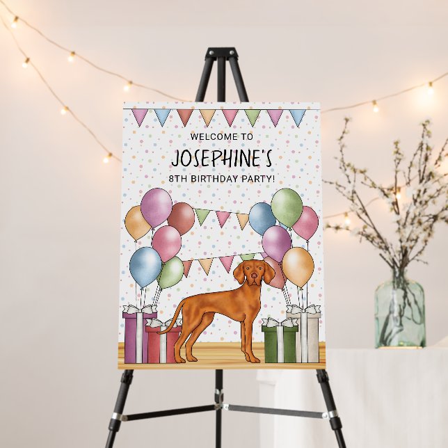 Hungarian Vizsla Pastel Birthday Party Welcome Foam Board (In Situ (Stand))