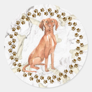 Hungarian Vizsla Paw Prints and Space Background Classic Round Sticker