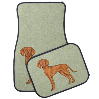 Hungarian Vizsla Pointer Cartoon Dog Drawing Green Car Floor Mat