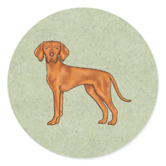 Hungarian Vizsla Pointer Cartoon Dog Drawing Green Classic Round Sticker