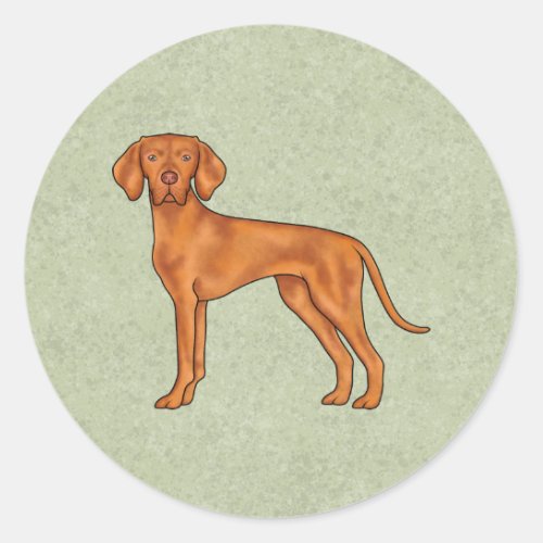 Hungarian Vizsla Pointer Cartoon Dog Drawing Green Classic Round Sticker