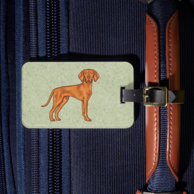 Hungarian Vizsla Pointer Cartoon Dog Drawing Green Luggage Tag (Front Insitu 4)