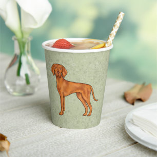 Hungarian Vizsla Pointer Cartoon Dog Drawing Green Paper Cups