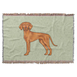 Hungarian Vizsla Pointer Cartoon Dog Drawing Green Throw Blanket