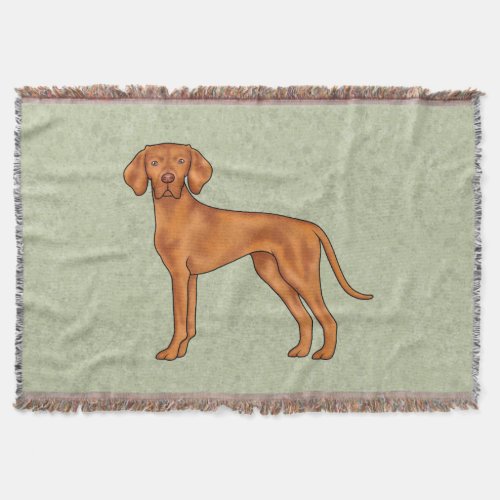 Hungarian Vizsla Pointer Cartoon Dog Drawing Green Throw Blanket