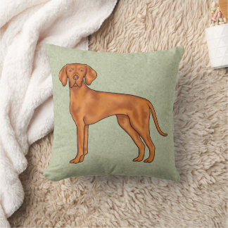 Hungarian Vizsla Pointer Cartoon Dog Drawing Green Throw Pillow