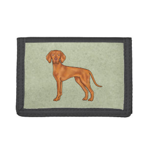 Hungarian Vizsla Pointer Cartoon Dog Drawing Green Tri-fold Wallet