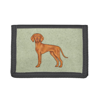 Hungarian Vizsla Pointer Cartoon Dog Drawing Green Trifold Wallet