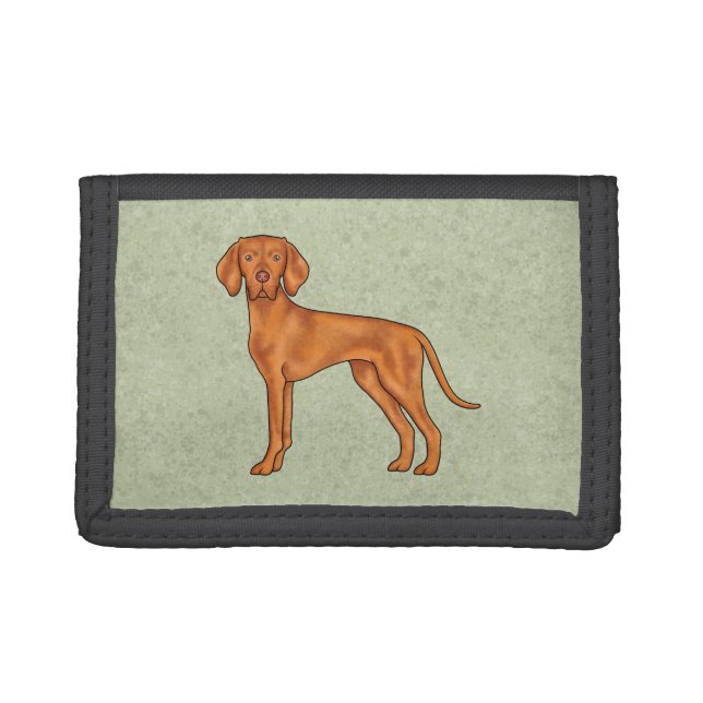 Hungarian Vizsla Pointer Cartoon Dog Drawing Green Trifold Wallet (Front)