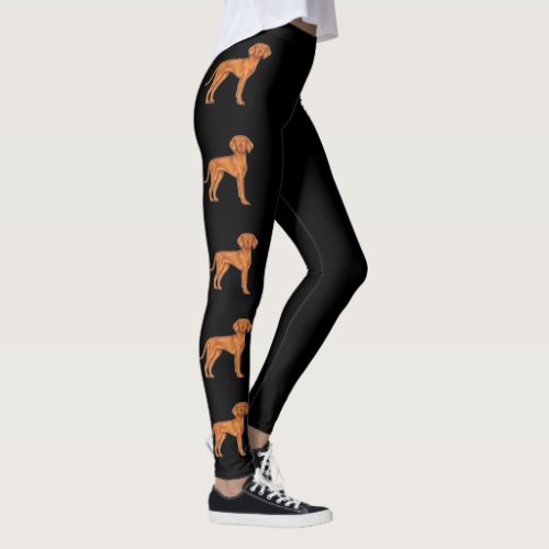 Hungarian Vizsla Pointer Cute Cartoon Dogs Black Leggings