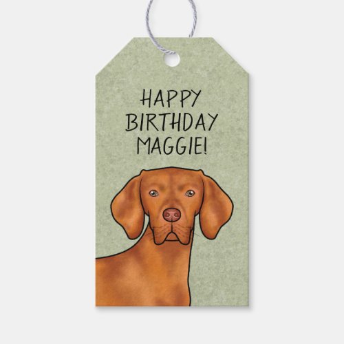 Hungarian Vizsla Pointer Dog Head Text Name Green Gift Tags