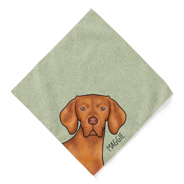 Hungarian Vizsla Pointer Dog Head With Name Green Bandana (Front)