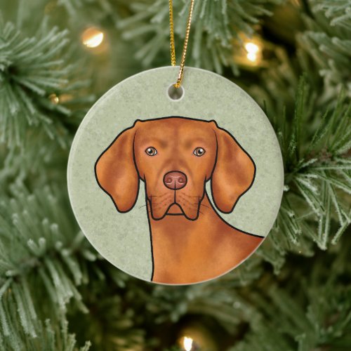 Hungarian Vizsla Pointer Dog Head With Name Green Ceramic Ornament