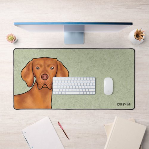 Hungarian Vizsla Pointer Dog Head With Name Green Desk Mat