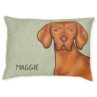 Hungarian Vizsla Pointer Dog Head With Name Green Pet Bed