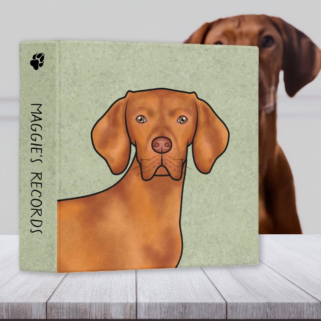 Hungarian Vizsla Pointer Dog Head With Text Green 3 Ring Binder (Creator Uploaded)
