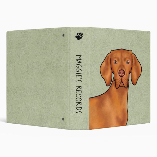 Hungarian Vizsla Pointer Dog Head With Text Green 3 Ring Binder (Background)