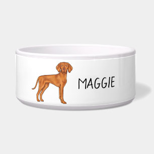 Hungarian Vizsla Pointer Dog Standing And Name Bowl