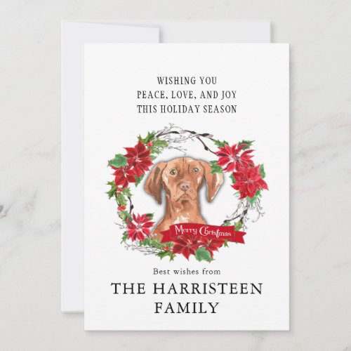 Hungarian Vizsla Watercolor Poinsettia Christmas Holiday Card